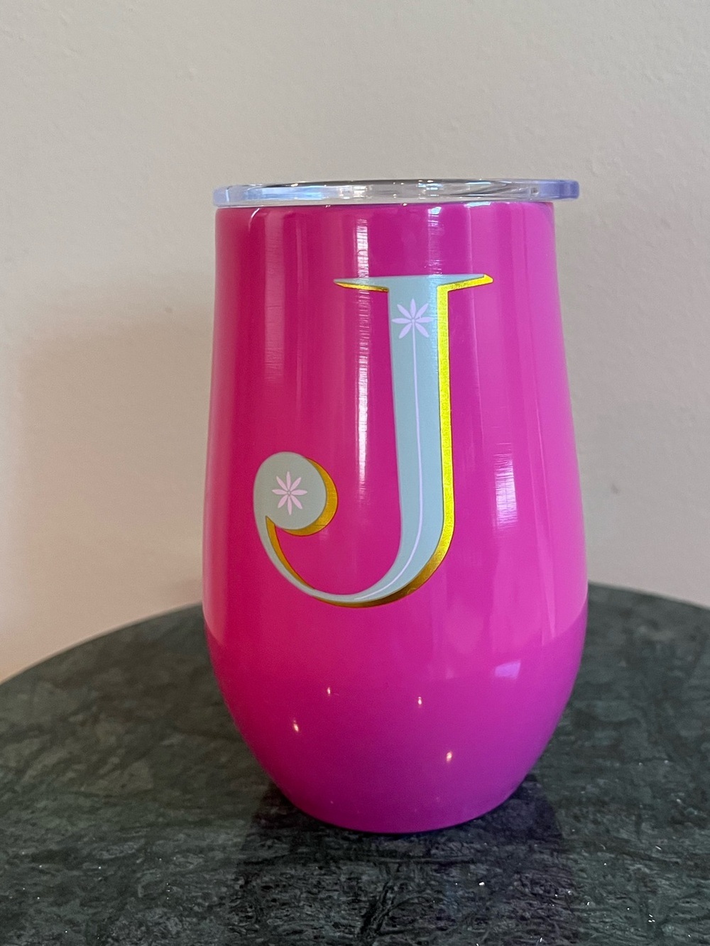 Opal House cold drink tumbler with ‘J’ initial, new without tags